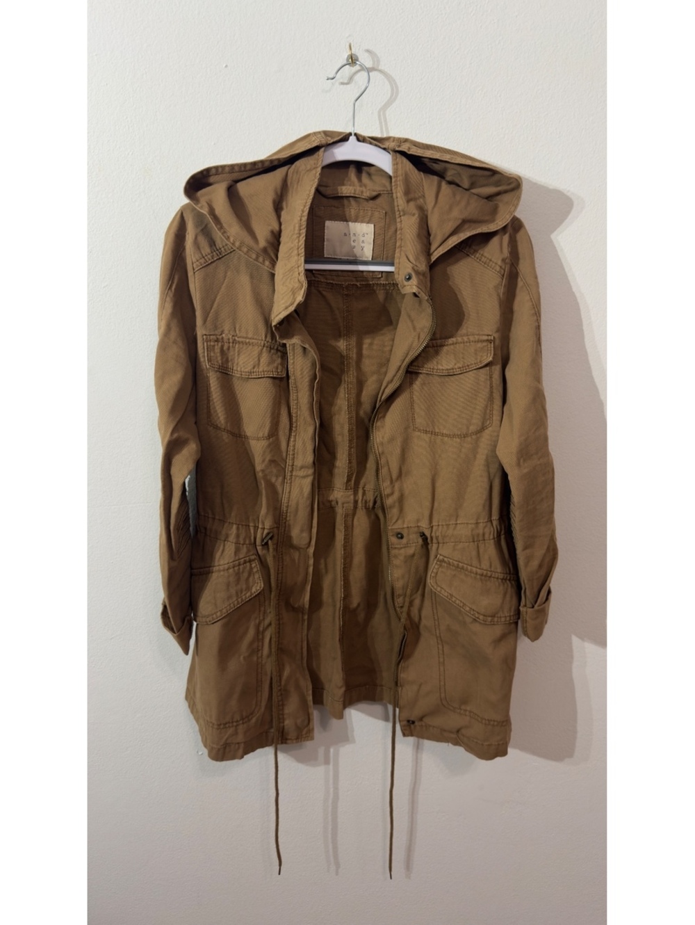 A New Day Women's Lightweight Hooded Drawstring Anorak Jacket Tan Khaki